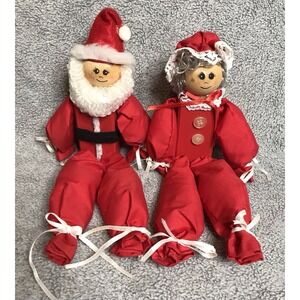 Handmade Primitive Folk Art Wood Block‎ Santa & Mrs Claus Shelf Sitter Dolls